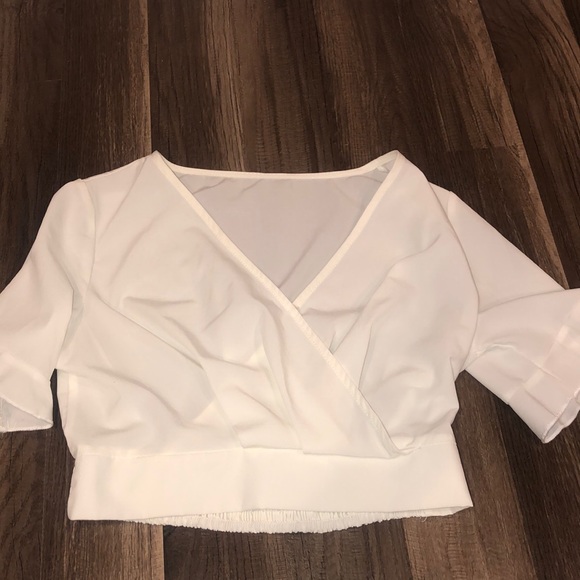 White Cropped Cross Front Shirt - Picture 2 of 6